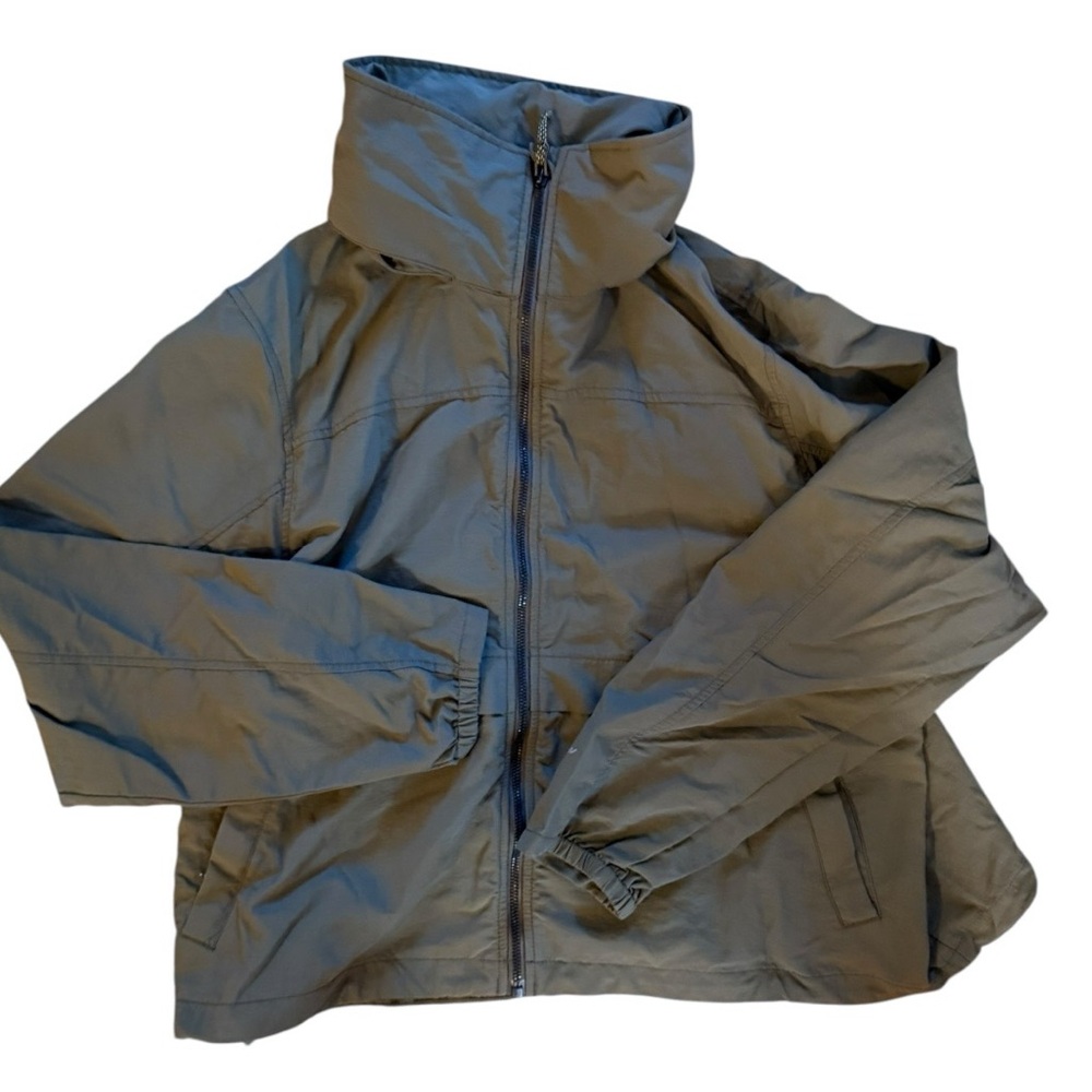Eddie Bauer women’s Olive Green Windbreaker Jacket sz XL crop high neck full zip - Picture 2 of 10